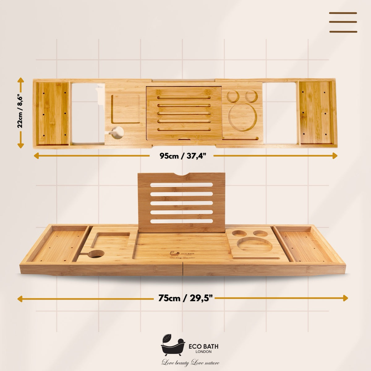 Luxuriöses Bambus-Badetablett