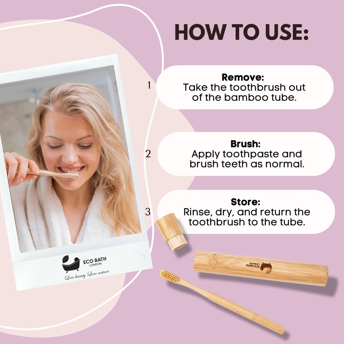 Brosse à dents en bambou Eco Bath dans un tube en bambou | Premier pas vers une vie durable