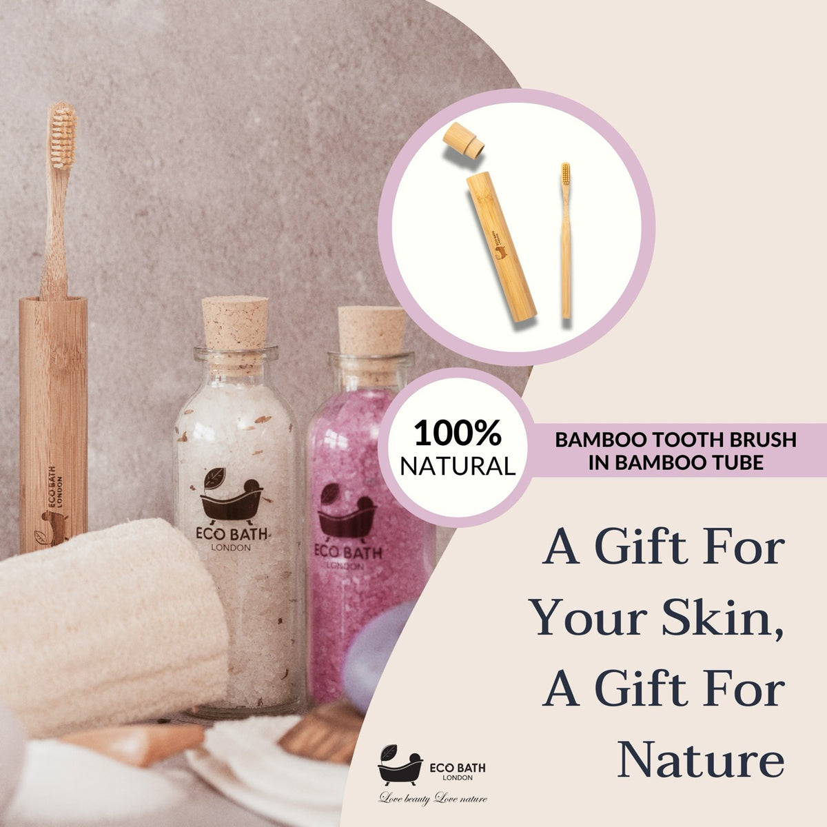 Brosse à dents en bambou Eco Bath dans un tube en bambou | Premier pas vers une vie durable