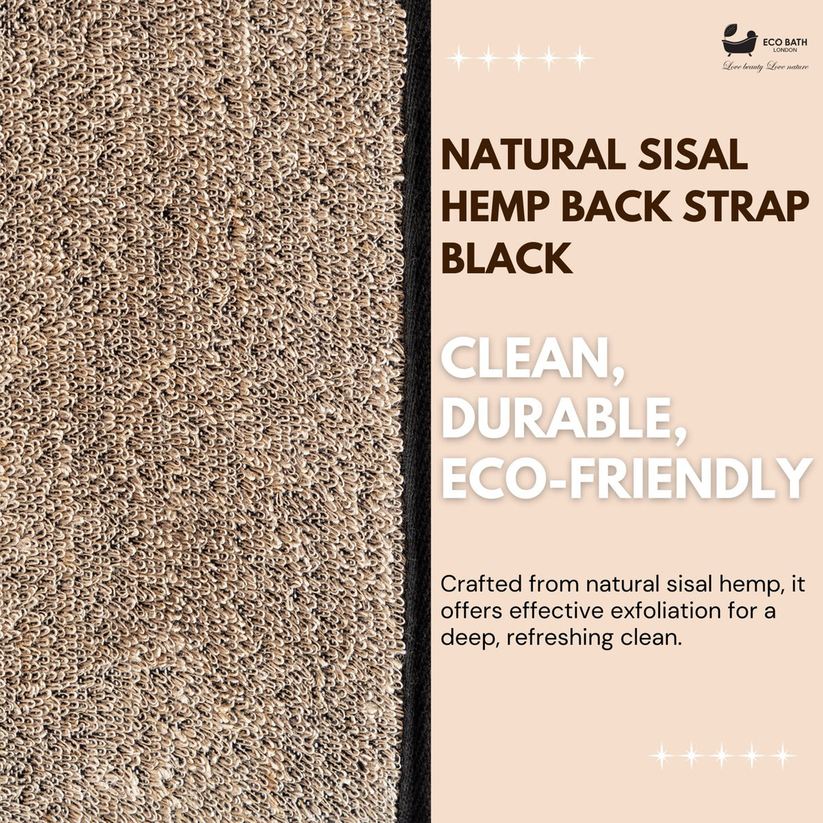 Eco Bath Natural Sisal Hanf Rückengurt Schwarz