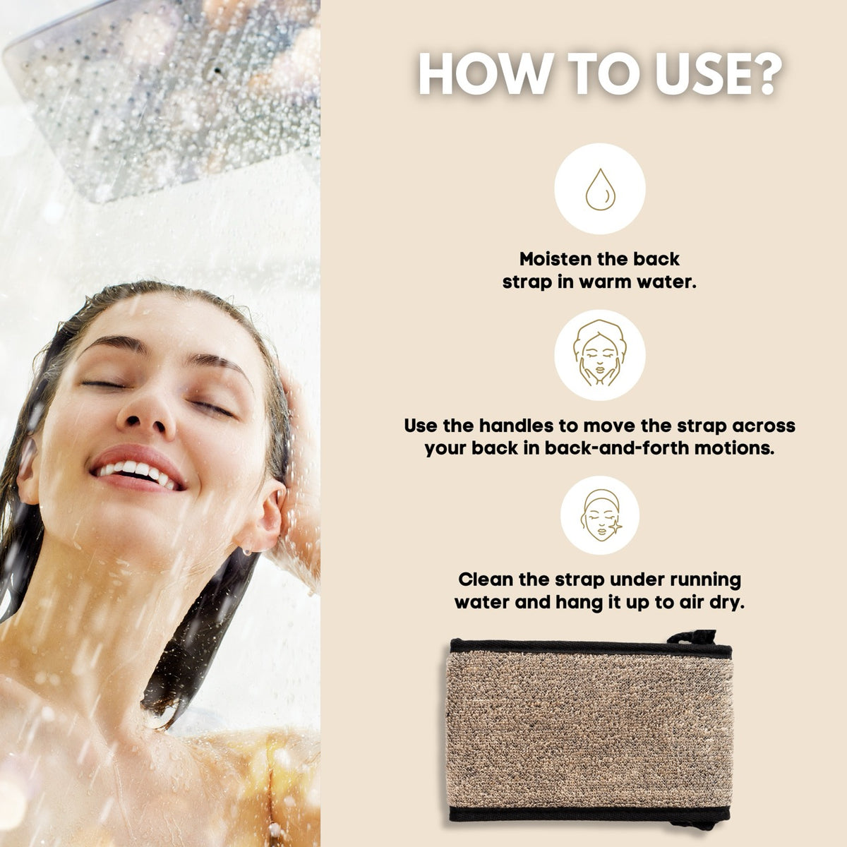 Eco Bath Natural Sisal Hanf Rückengurt Schwarz