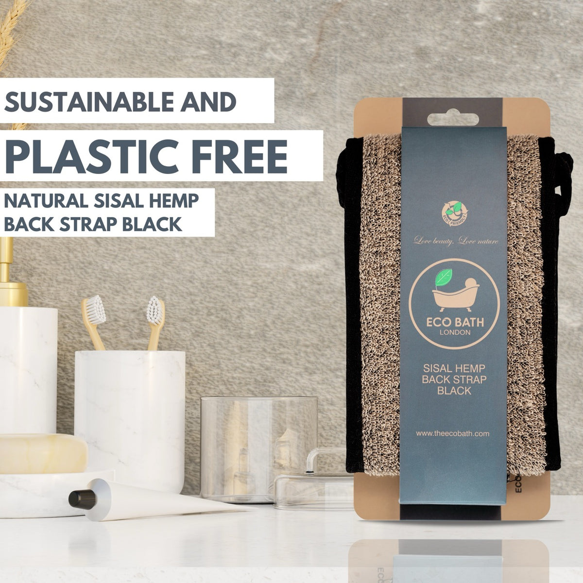 Eco Bath Natural Sisal Hanf Rückengurt Schwarz