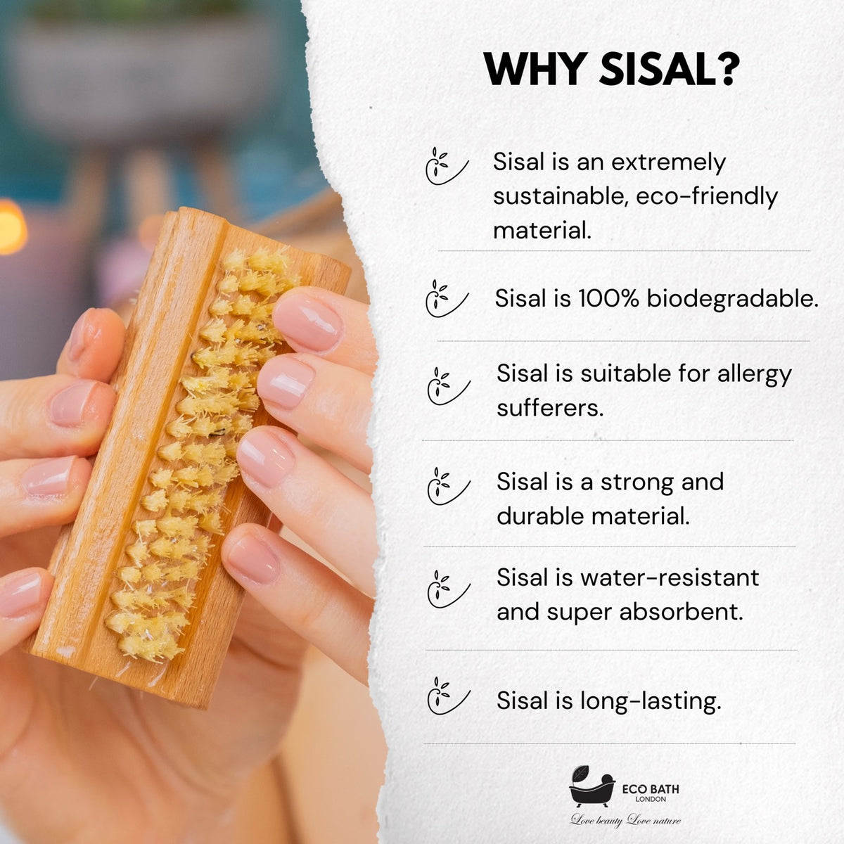 Eco Bath Nagelbürste aus natürlichem Sisal-Buchenholz