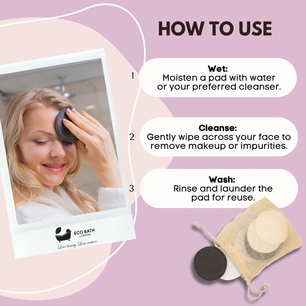 Eco Bath Bambus-Gesichtspads – 12er-Set