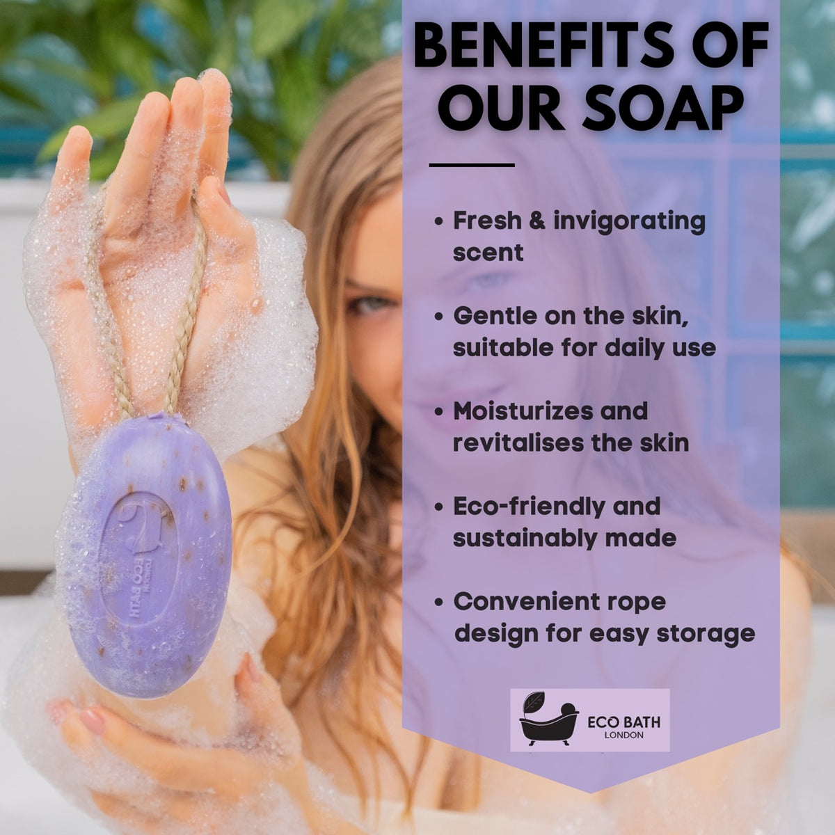 Öko-Badeseife mit Lavendel am Seil – 220 g