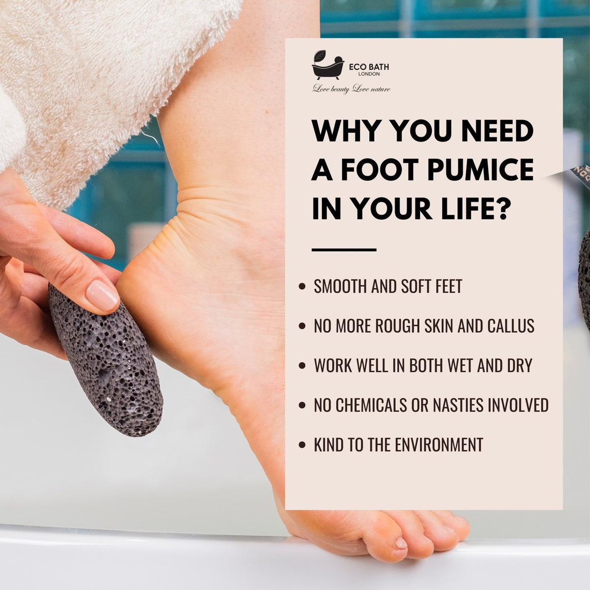 Öko-Bad, natürlicher Bimsstein (glatt mit Seil)