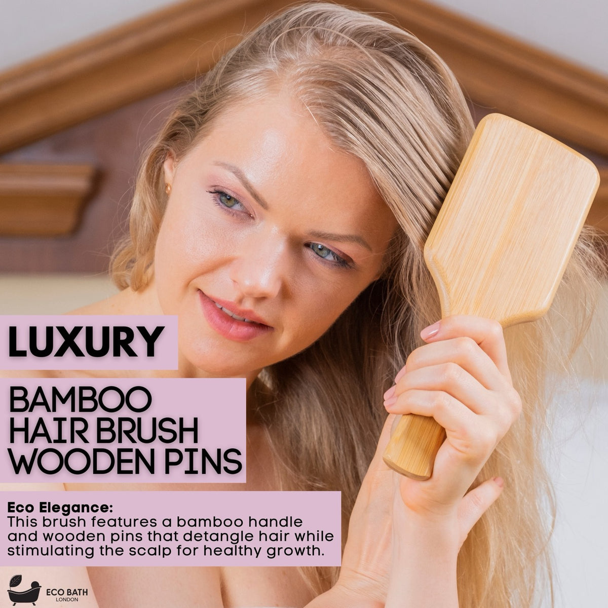 Brosse à cheveux en bambou Eco Bath avec épingles en bois 