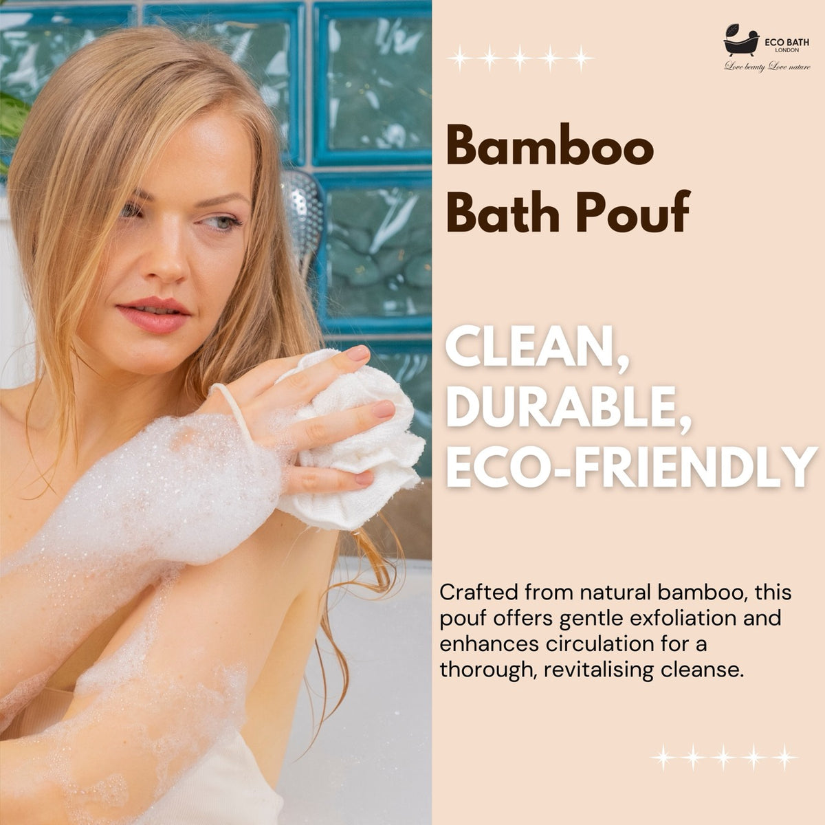Pouf de bain et de douche en bambou écologique
