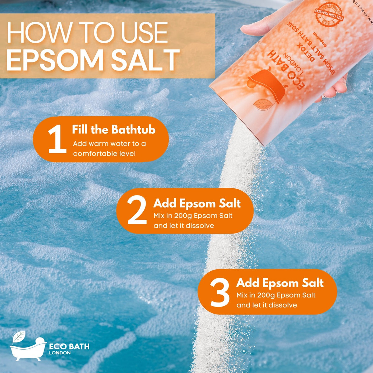 Bain de bain au sel d'Epsom Eco Bath Detox - Tube 