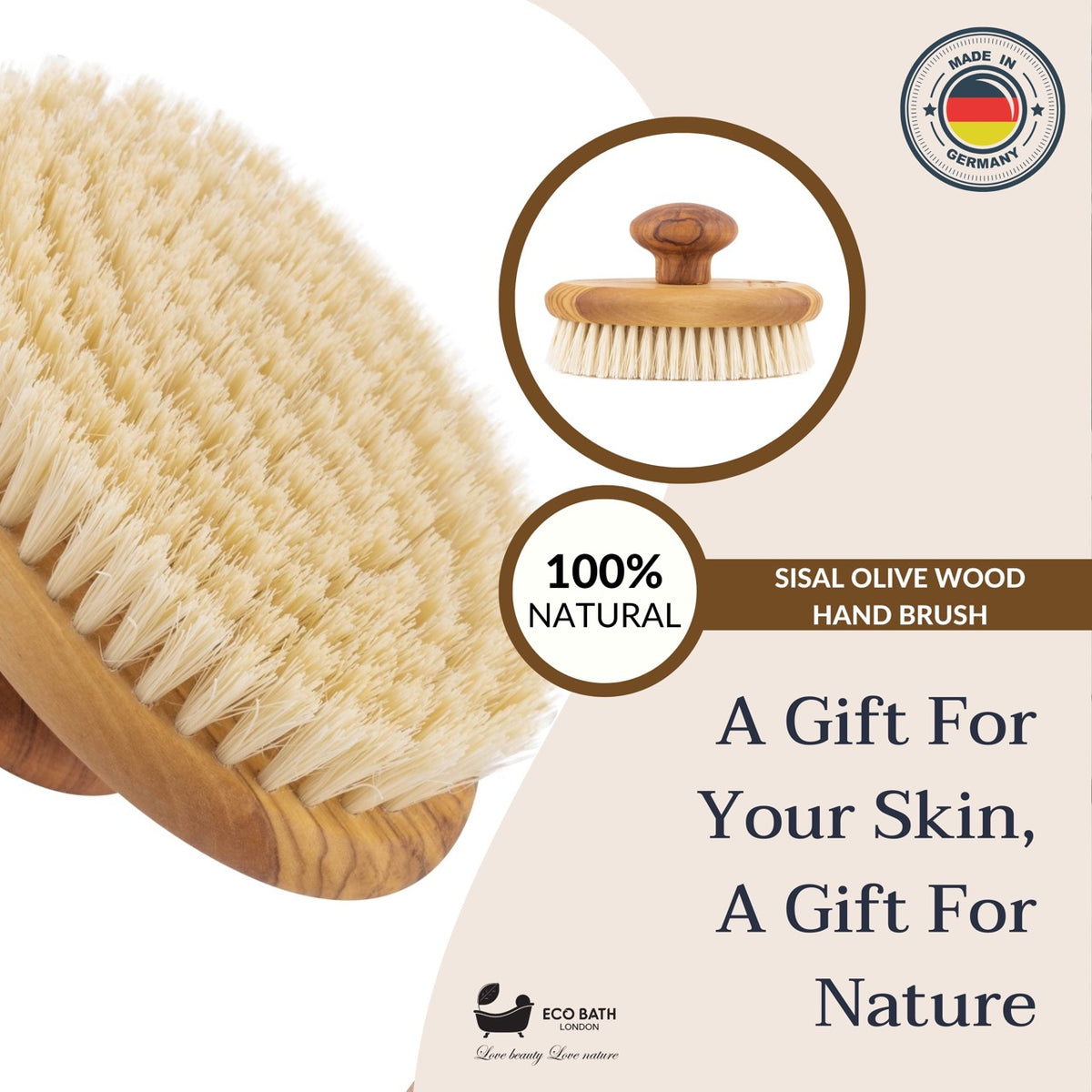 Eco Bath Natural Sisal Olive Wood Hand Brush