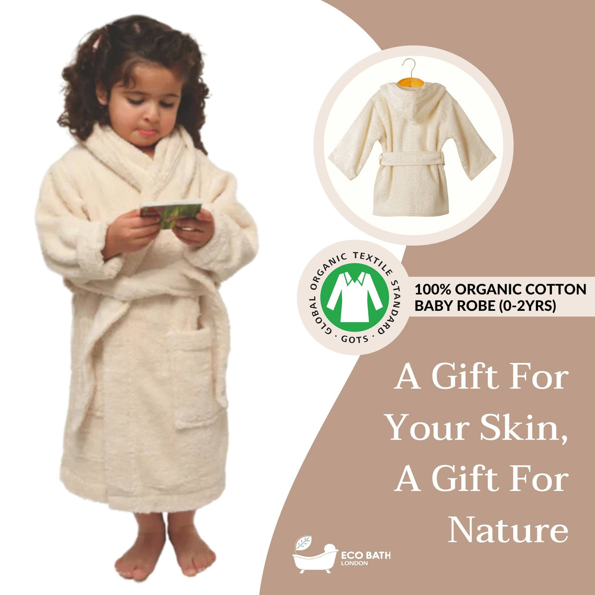 Eco Bath London Organic Cotton Baby Robe - Available in Sizes 0-2 Years and 3-5 Years