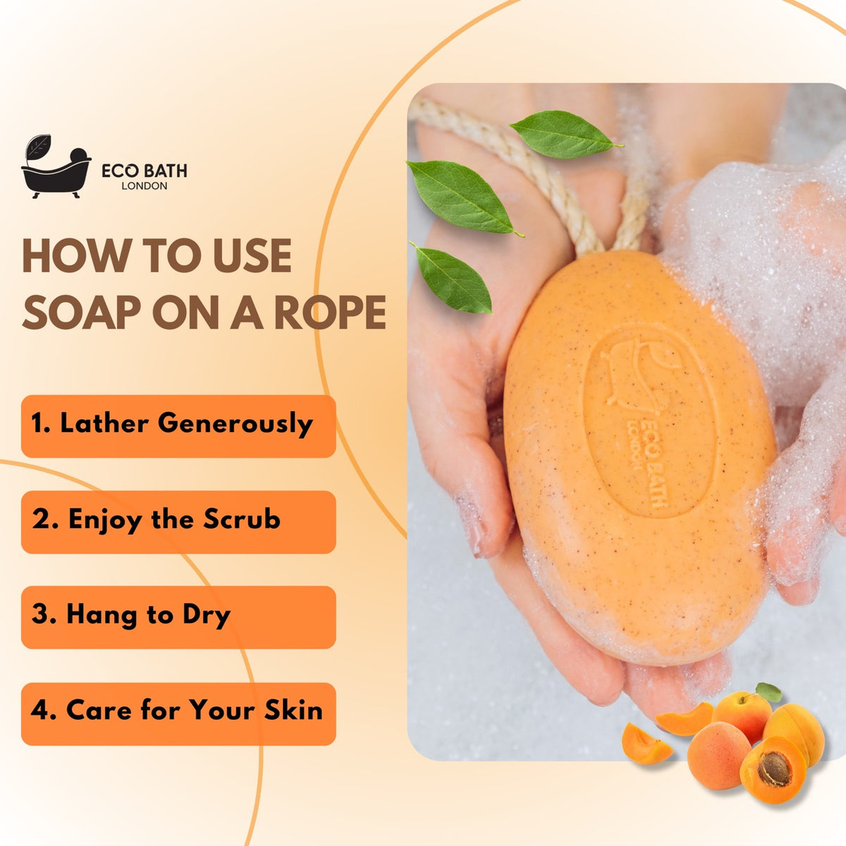 Eco Bath Apricot Soap on a Rope - 220g