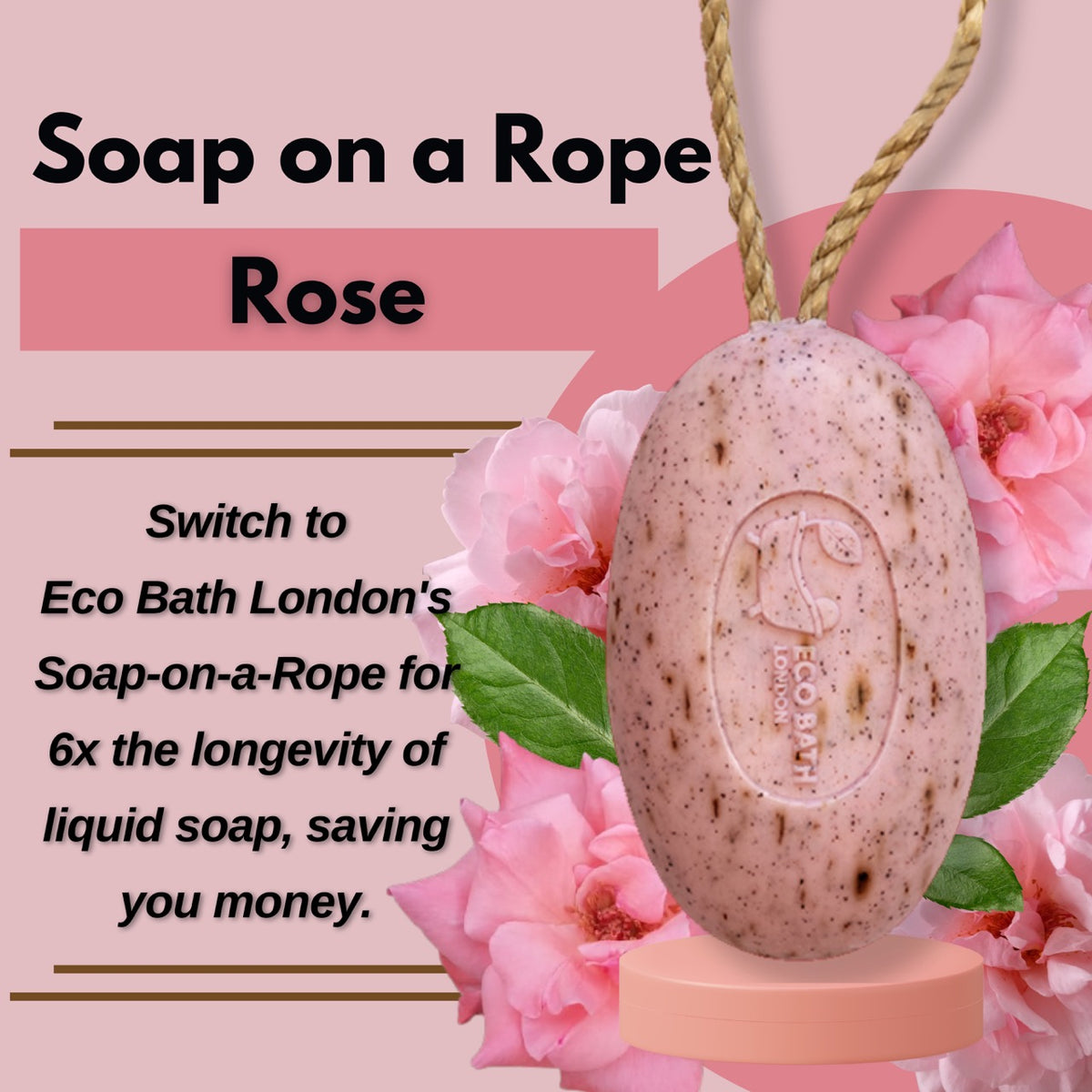 Savon de bain écologique à la rose sur corde 