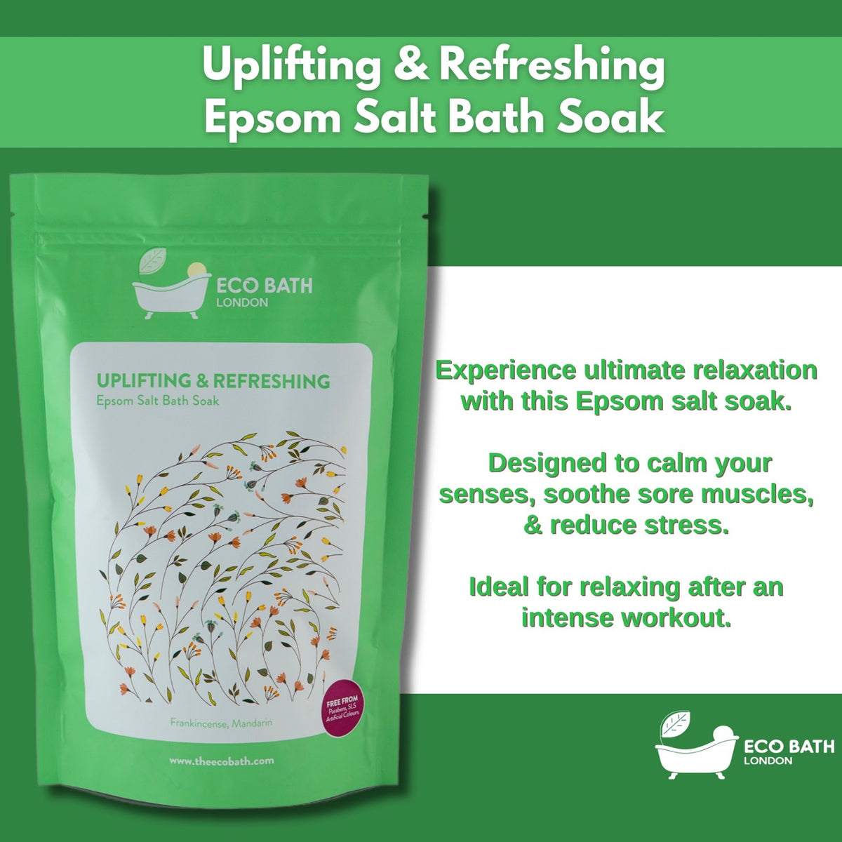 Eco Bath Uplifting and Refreshing Epsom Salt Bath Soak Pouch | 500g und 1000g