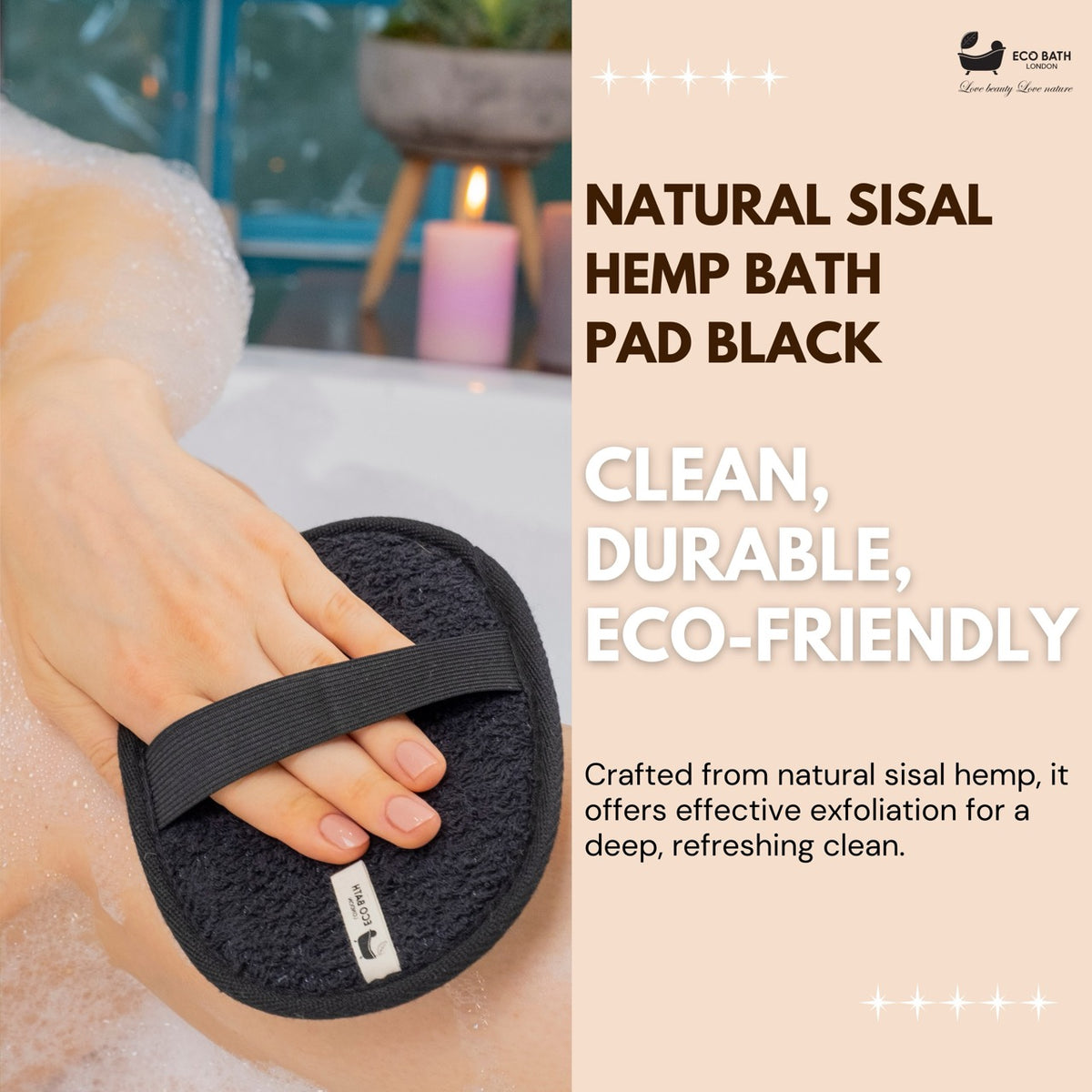 Natural Sisal Hemp Bath Pad Black